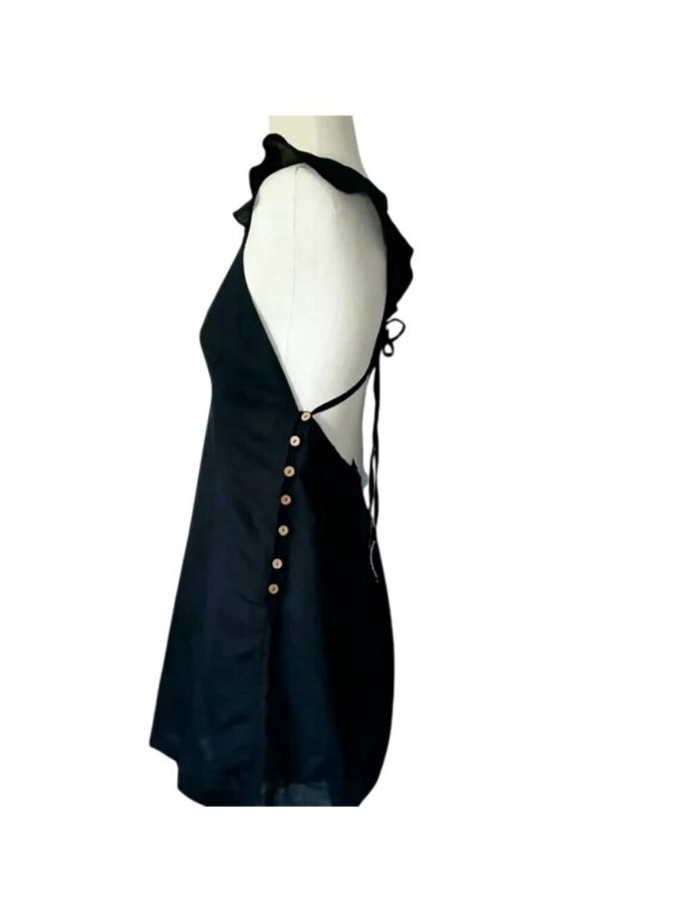 Free People Jose Black Linen Open Back Slip Dress - Picture 5 of 8